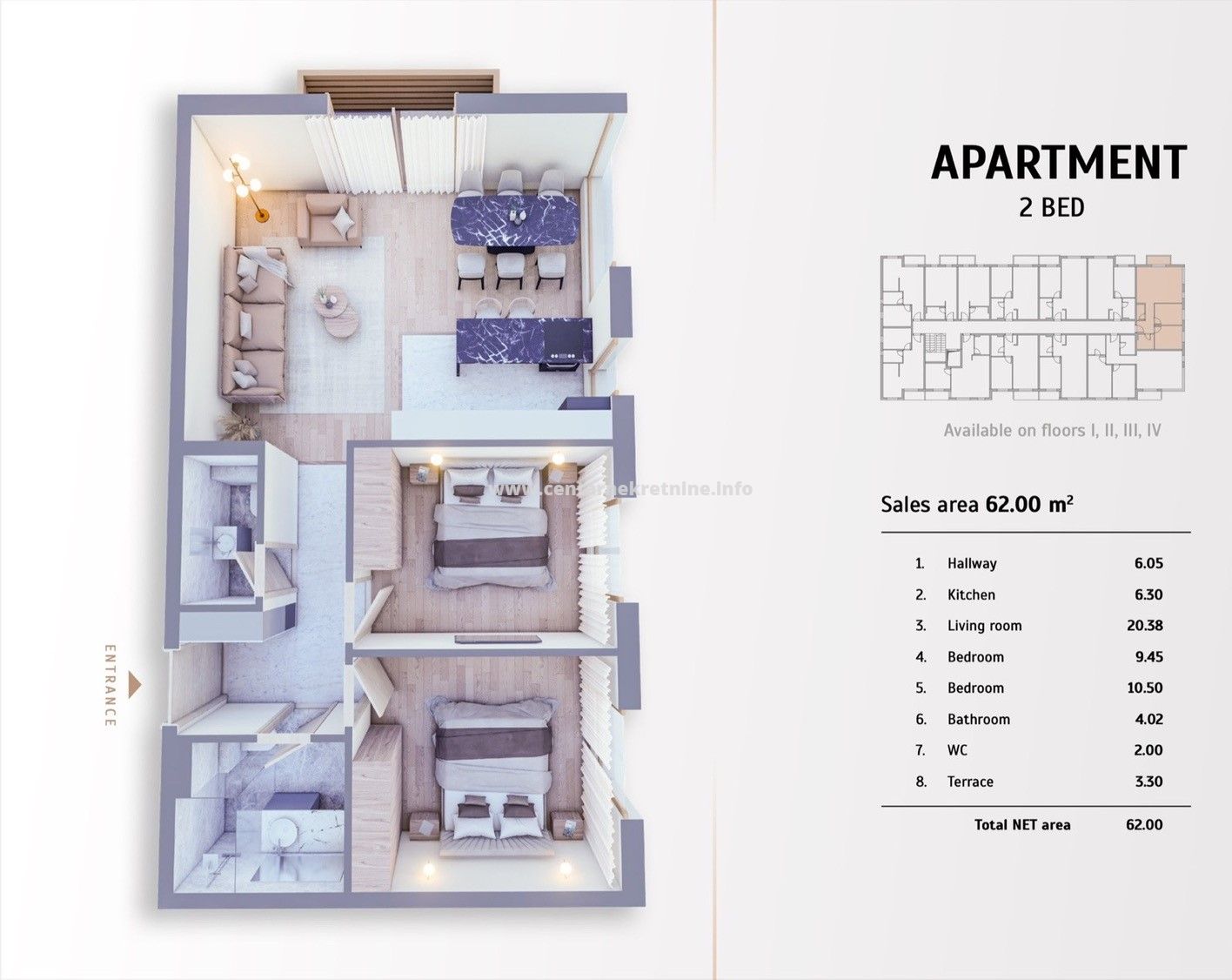 For sale, two bedroom apartment 62m2, Kolasin